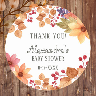 Fall Rustic Autumn Baby Shower Thank You  Classic Round Sticker