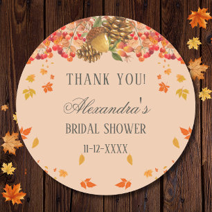 Fall Rustic Autumn Bridal Shower Thank You  Classic Round Sticker