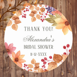 Fall Rustic Autumn Bridal Shower Thank You Classic Round Sticker