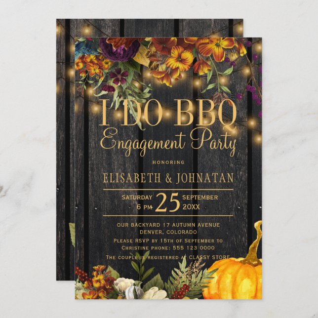 Fall rustic barn wood I do bbq engagement party Invitation (Front/Back)