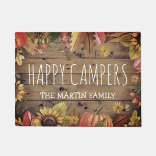Fall Rustic Barn Wood Personalised Happy Camper Doormat