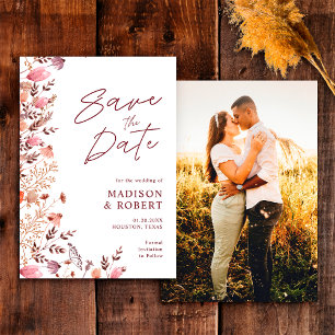Fall Rustic Boho Chic Wildflower Photo Wedding Save The Date