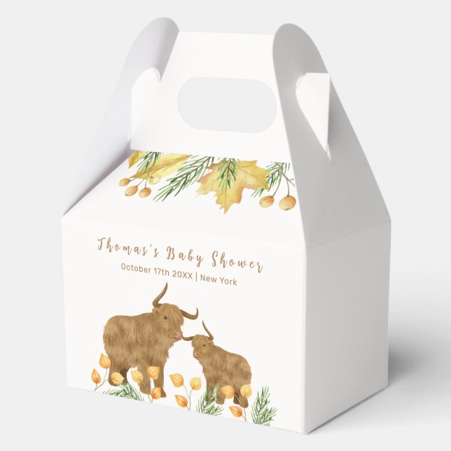 Fall Rustic Boho Highland Cow Baby Shower  Favour Box (Front)