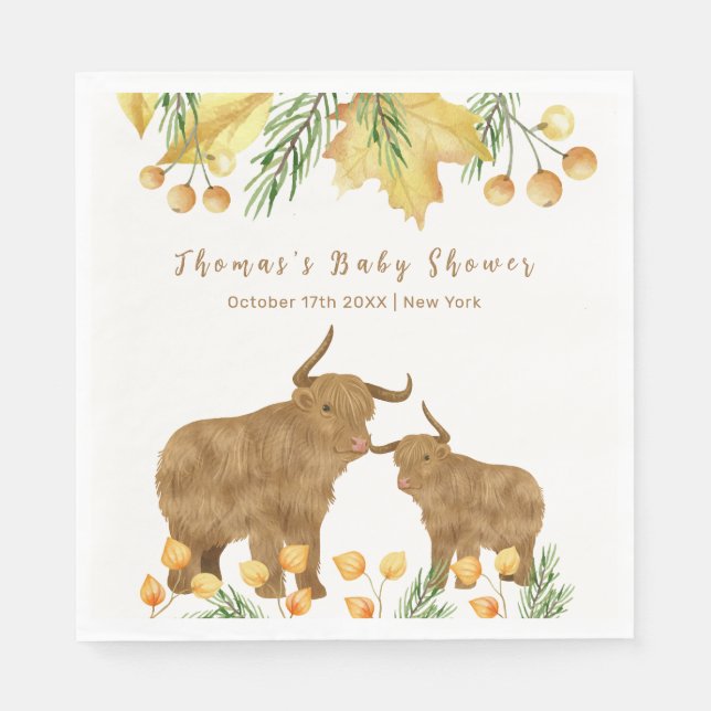 Fall Rustic Boho Highland Cow Baby Shower  Napkin (Front)