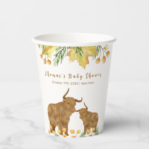 Fall Rustic Boho Highland Cow Baby Shower  Paper Cups