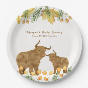Fall Rustic Boho Highland Cow Baby Shower  Paper Plate