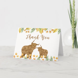 Fall Rustic Boho Highland Cow Baby Shower  Thank You Card