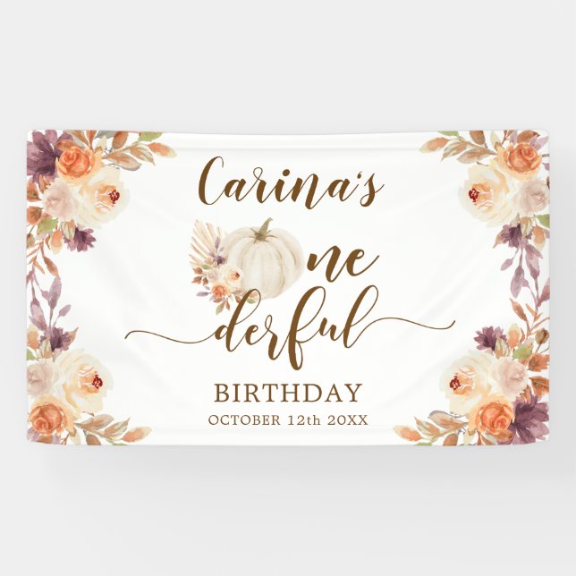 Fall Rustic Boho Pumpkin Onederful Birthday Banner (Horizontal)