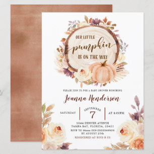 Fall Rustic Boho Woodland Pumpkin Baby Shower Invitation