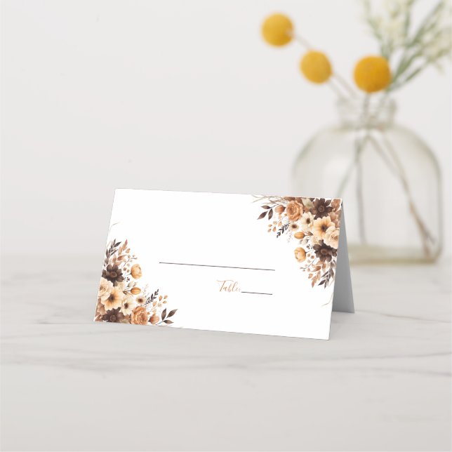 Fall Rustic Brown and Ivory Rose Country Wedding Place Card (Back)
