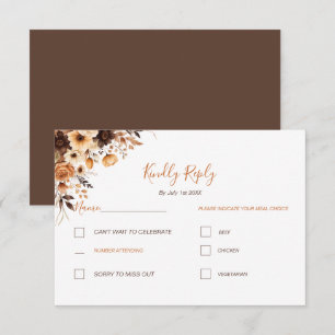 Fall Rustic Brown and Ivory Rose Country Wedding RSVP Card