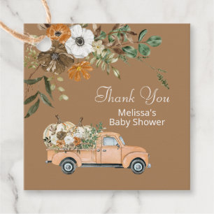 Fall rustic brown floral pumpkin thank you favour tags