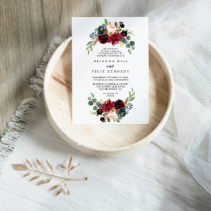 Fall Rustic Burgundy Calligraphy Diamond Wedding Invitation