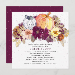 Fall Rustic Burgundy Floral Pumpkin Bridal Shower Invitation