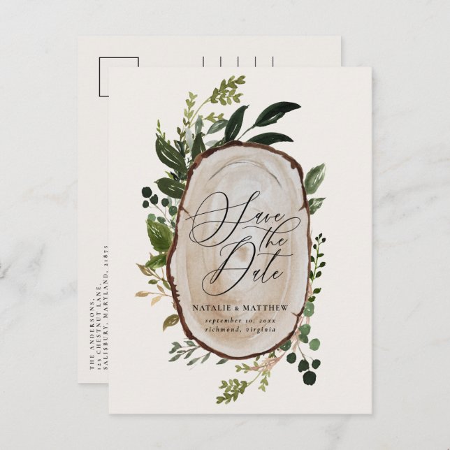 Fall rustic elegant farmhouse wedding announcement postcard (Front/Back)