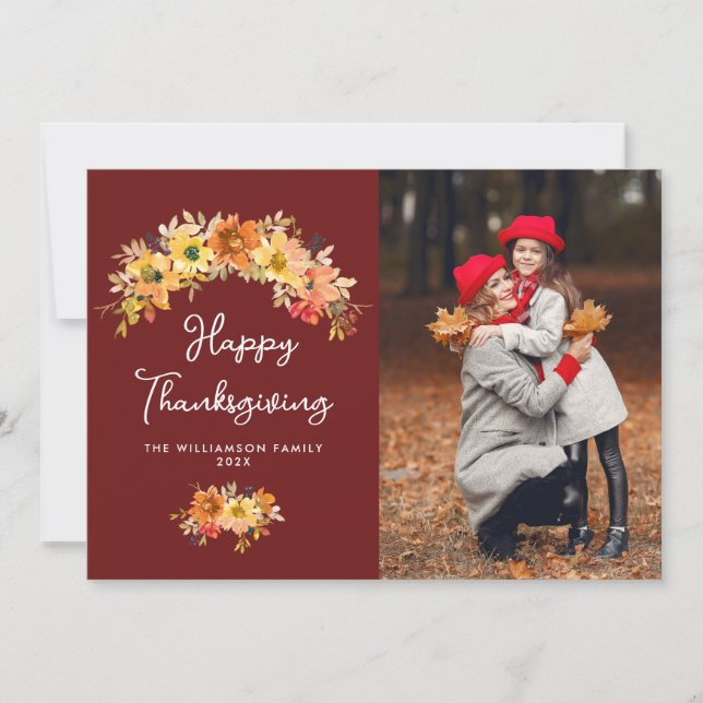 Fall rustic floral Happy Thanksgiving card (Front)