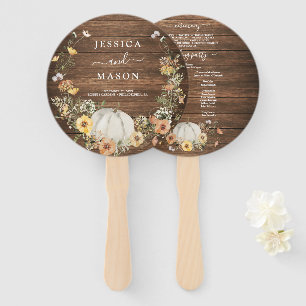 Fall Rustic Floral Harvest Pumpkin Wedding Program Hand Fan