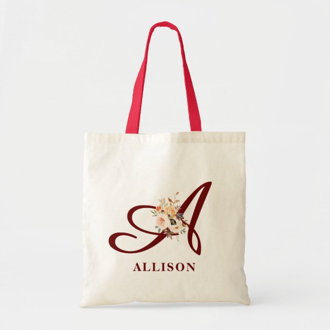fall rustic floral monogram tote bag (Front)