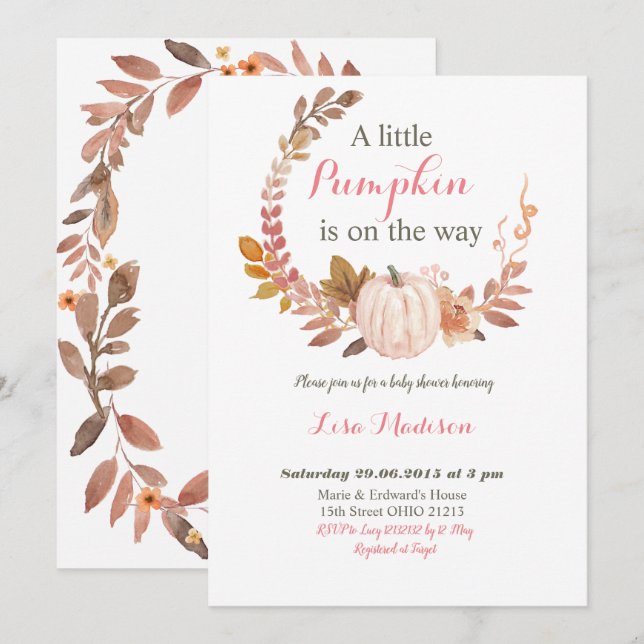 Fall Rustic Floral Pumpkin baby shower Invitation (Front/Back)
