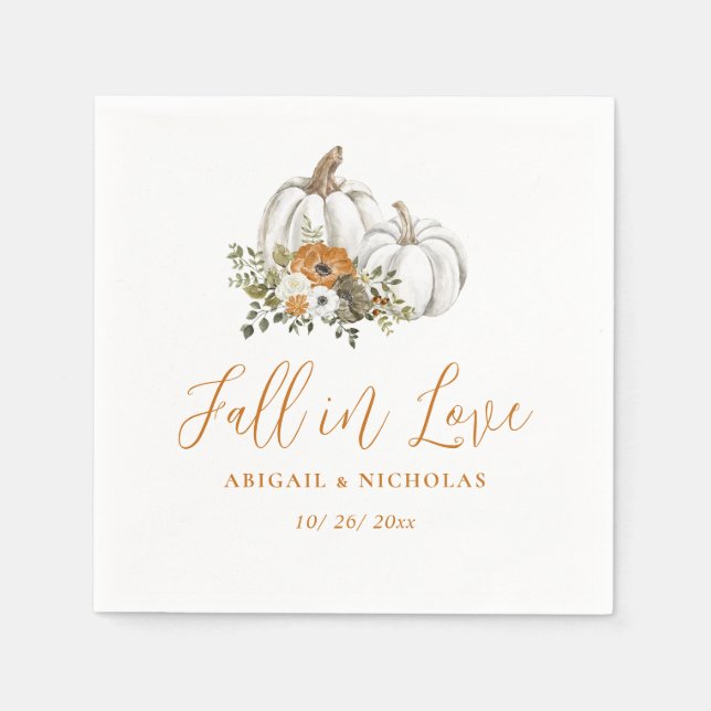 Fall Rustic Floral Pumpkin Wedding Napkins (Front)