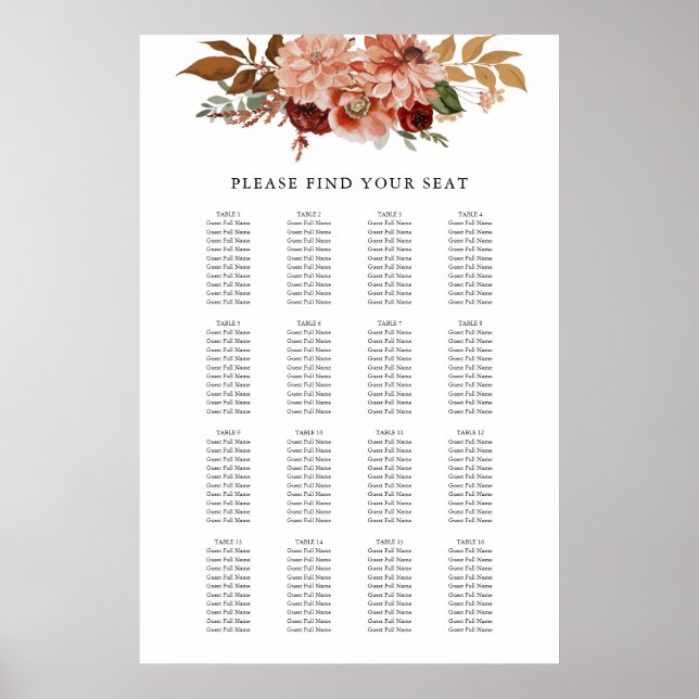 Fall Rustic Floral Wedding Seating Chart (Front)
