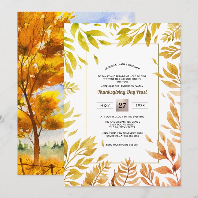 Fall Rustic Landscape | Fall Foliage Thanksgiving Invitation (Front/Back)