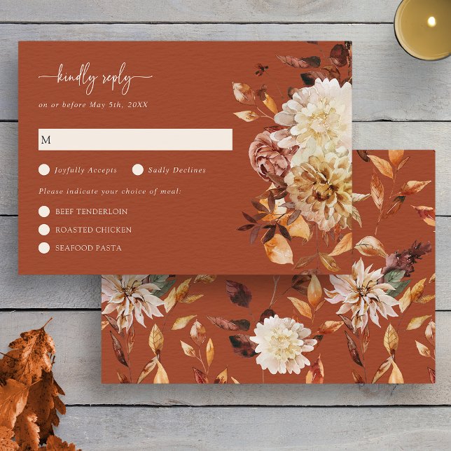 Fall Rustic Leaves Terracotta RSVP Card (Fall Rustic Watercolor Leaves Terracotta RSVP Card by Painted Paperie
)