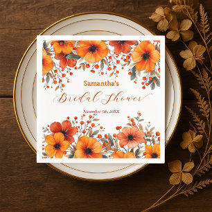 Fall Rustic Orange Floral Berry Bridal Shower Napkin