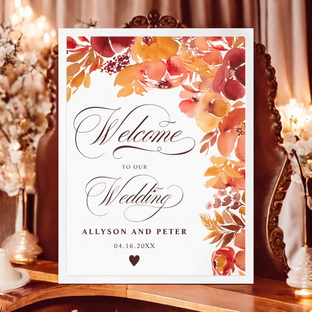 Fall rustic painted floral boho wedding welcome poster (Fall rustic painted floral boho wedding welcome poster)