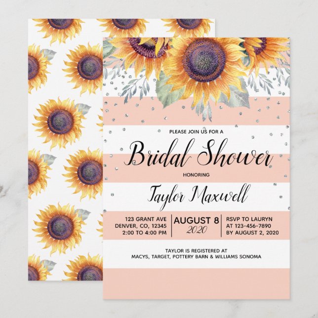 Fall rustic peach orange sunflower bridal shower invitation (Front/Back)
