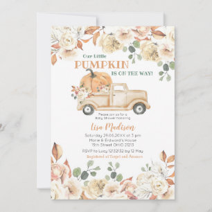 Fall Rustic Peach Pumpkin Truck Baby Shower Invitation