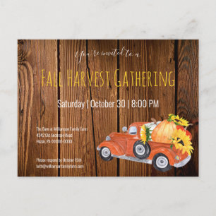 Fall Rustic  Pick Up Truck Pumpkins Fall Party Invitation Postcard