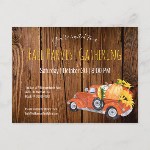 Fall Rustic  Pick Up Truck Pumpkins Fall Party Invitation Postcard