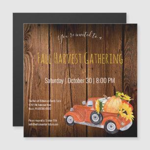 Fall Rustic  Pick Up Truck Pumpkins Fall Party Magnetic Invitation