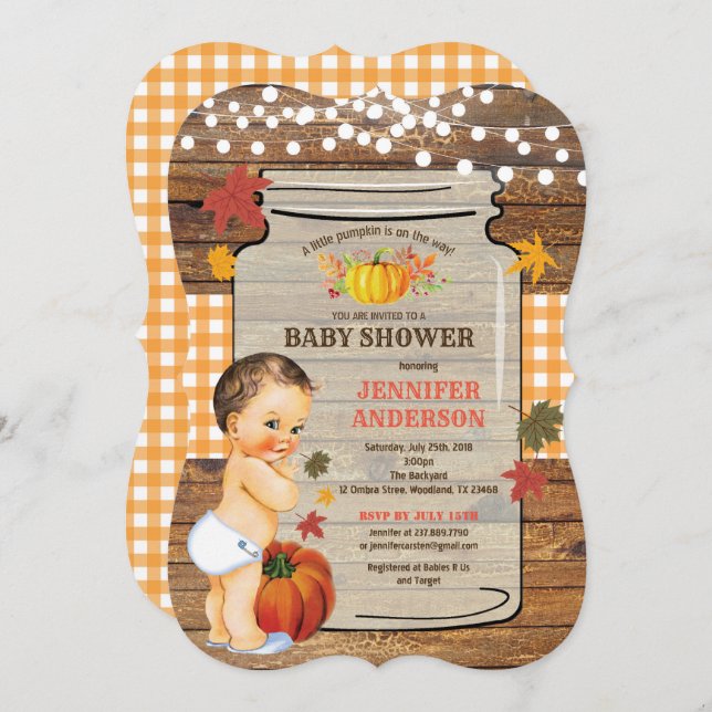 Fall Rustic Pumpkin baby shower invitation (Front/Back)
