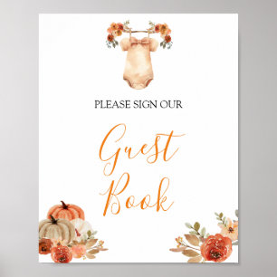 Fall Rustic Pumpkin Floral Baby Clothes Guest Book