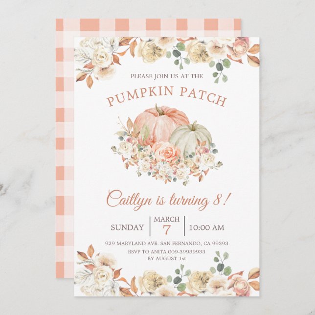 Fall Rustic Pumpkin Patch 8th Birthday Invitation (Front/Back)