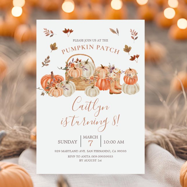 Fall Rustic Pumpkin Patch 8th Birthday Party Invitation (Creator Uploaded)