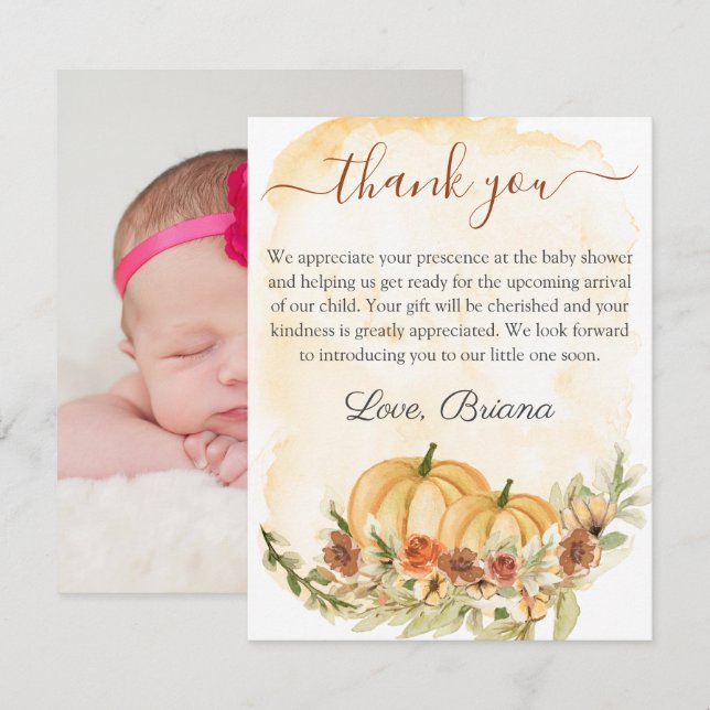 Fall Rustic Pumpkin Watercolor Floral Baby Shower Invitation (Front/Back)