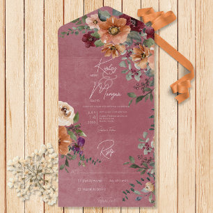 Fall Rustic Rust & Wine Floral Wine No Dinner All In One Invitation