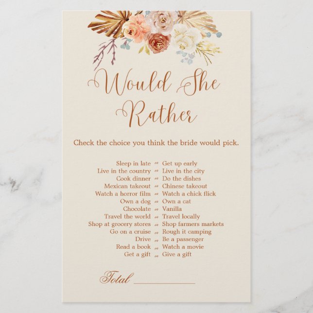 Fall Rustic Terracota Would She Rather Bridal Game (Front)