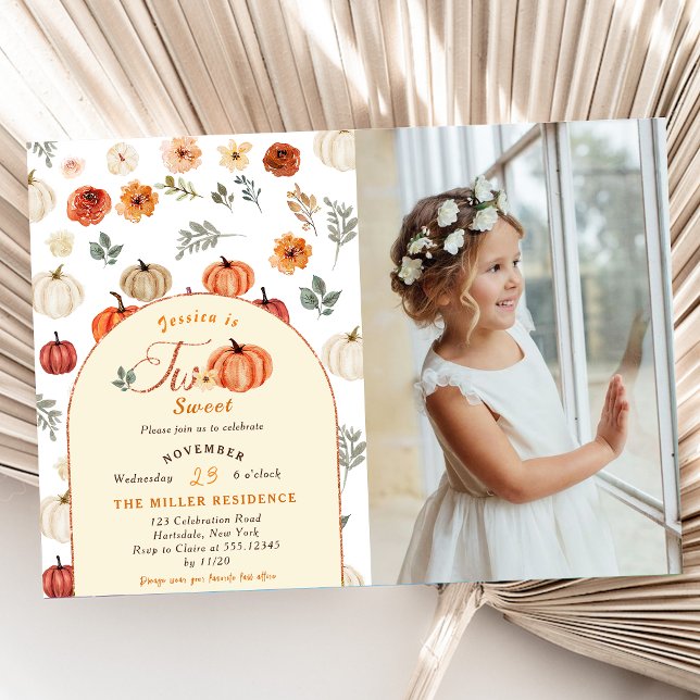 Fall Rustic Two Sweet BIrthay Party Photo Invitation (Creator Uploaded)
