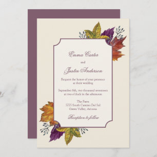 Fall Rustic Watercolor Autumn Leaves Wedding Invitation