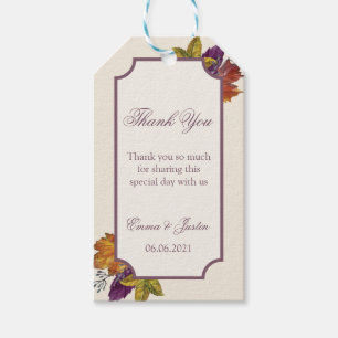 Fall Rustic Watercolor Leaves Wedding Thank You Gift Tags