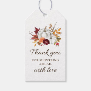 Fall Rustic White Pumpkin Baby Shower Favour Tag