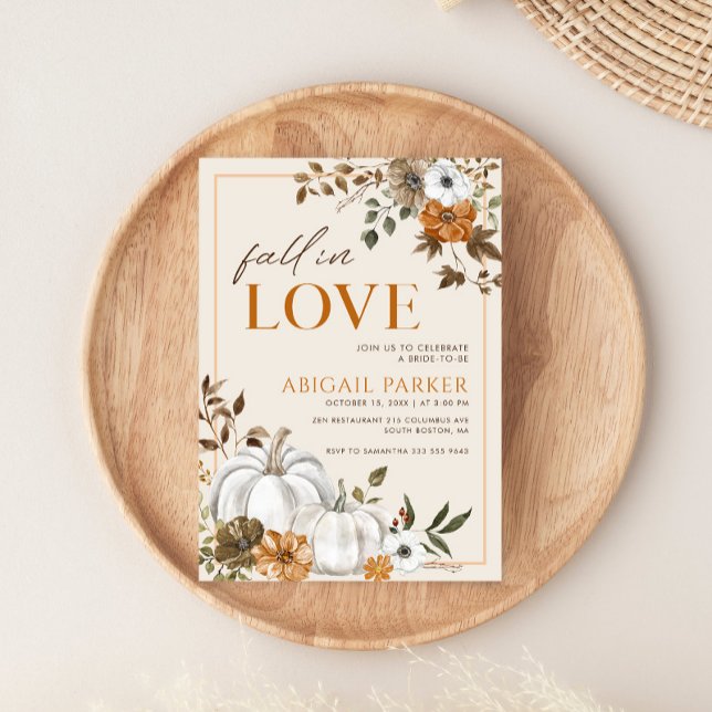 Fall Rustic White Pumpkin Bridal Shower  Invitation (Fall Rustic Floral Pumpkin Bridal Shower Invitation)
