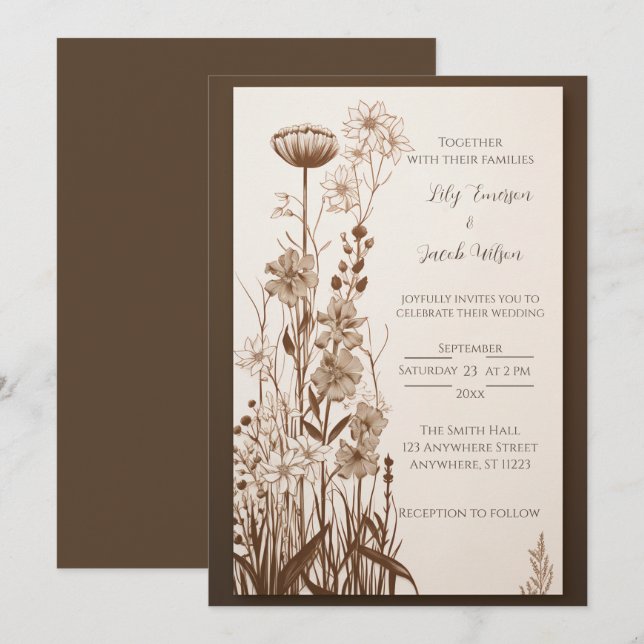 Fall Rustic Wildflower Wedding Invitation (Front/Back)