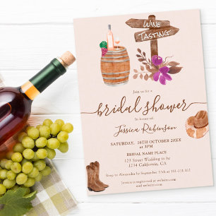 Fall rustic wine tasting watercolor bridal shower invitation