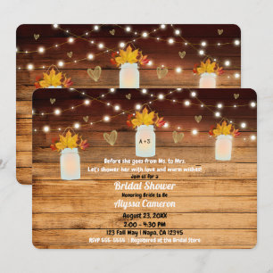 Fall Rustic Wood Lights & Mason Jar Bridal Shower Invitation