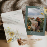 Fall Save The Date, Sunflower Save The Date Invitation<br><div class="desc">This is an an elegant sunflower save the date featuring beautiful watercolor sunflowers and hues of sage cream. Edit all wording except for the words on this fall wedding save the date template. All font colours are also editable. The only colours that are not editable are the colours of the...</div>